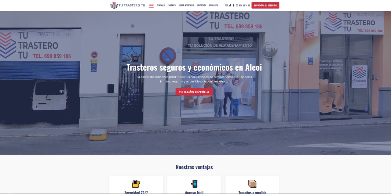 Website design for Tu Trastero, a Javea storage company, showcasing a user-friendly interface by ByDon Javea.